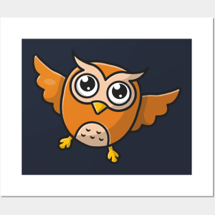 Cute Owl Flying Cartoon Vector Icon Illustration Posters and Art